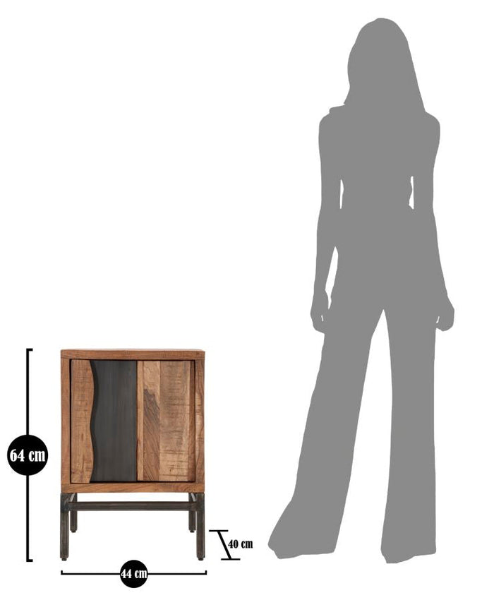 Comodino Yellowstone 44x40x64 cm in Legno di Acacia e in Ferro Marrone e Nero