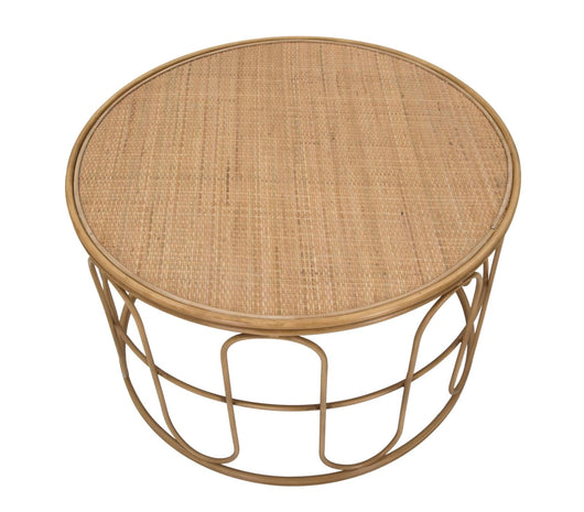 Tavolino Basso Ø80x50 cm in Metallo Piano in Rattan