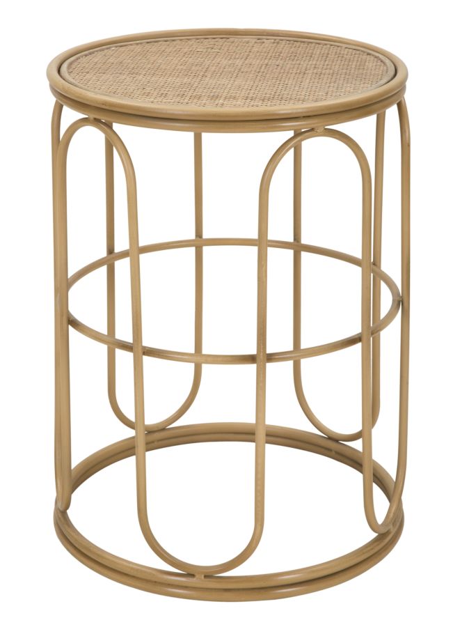 Tavolino Basso Ø40x55 cm in Metallo Piano in Rattan