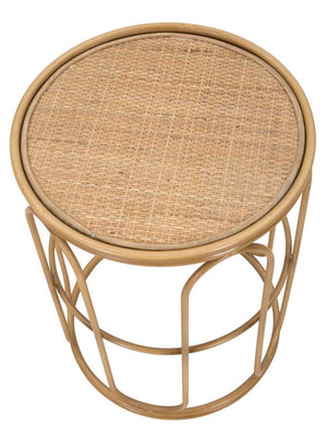 Tavolino Basso Ø40x55 cm in Metallo Piano in Rattan