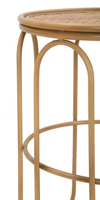 Tavolino Basso Ø40x55 cm in Metallo Piano in Rattan