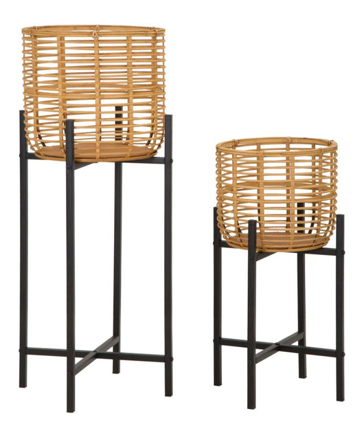 Set 2 Portavasi Ø38x90-33x60 cm in Metallo e Rattan