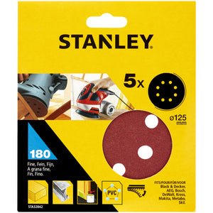 PIRANHA/STANLEY STA32042 (X32042)  5 DISCHI VEL.ROT-ORB 125 GR. 180 STANLEY PZ 1,0