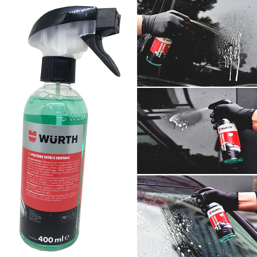 Pulitore vetri cristalli Detergente Spray Specchietti Parabrezza Auto 400 ml Wurth