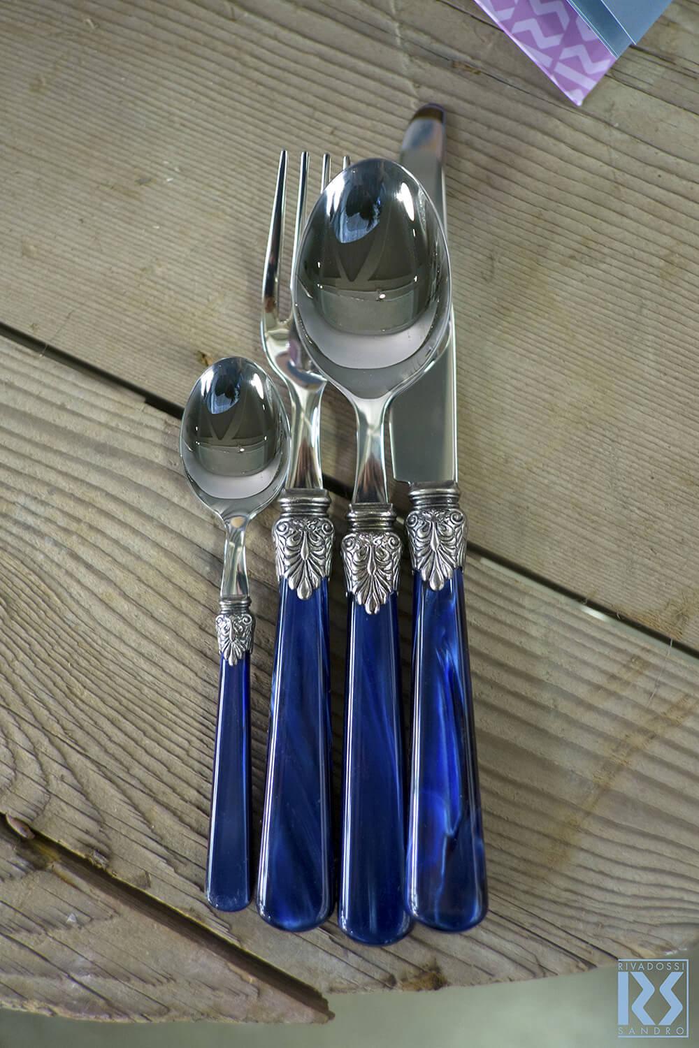 Servizio Set di Posate 24 Pezzi in Acciaio Inox Rivadossi Sandro Elena Blu