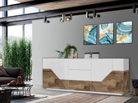 Credenza 4 Ante + 3 Cassetti 220,1x43x86 cm Alien Bianco Lucido e Acero Pereira