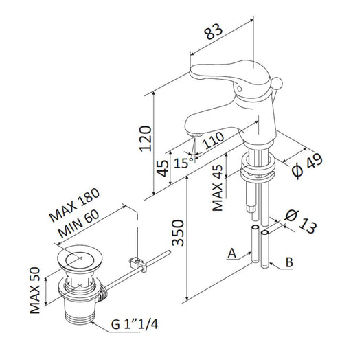 Rubinetto Miscelatore Monocomando Lavabo in Ottone Mariani Epic Cromato