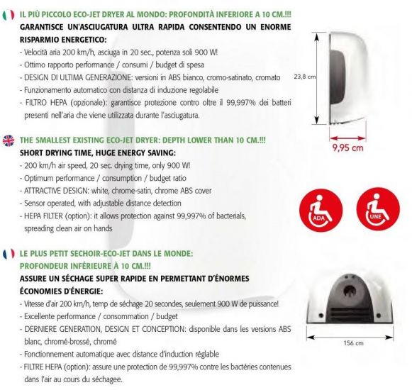 Asciugamani elettrico da parete - Smart Jet mini SF satinato