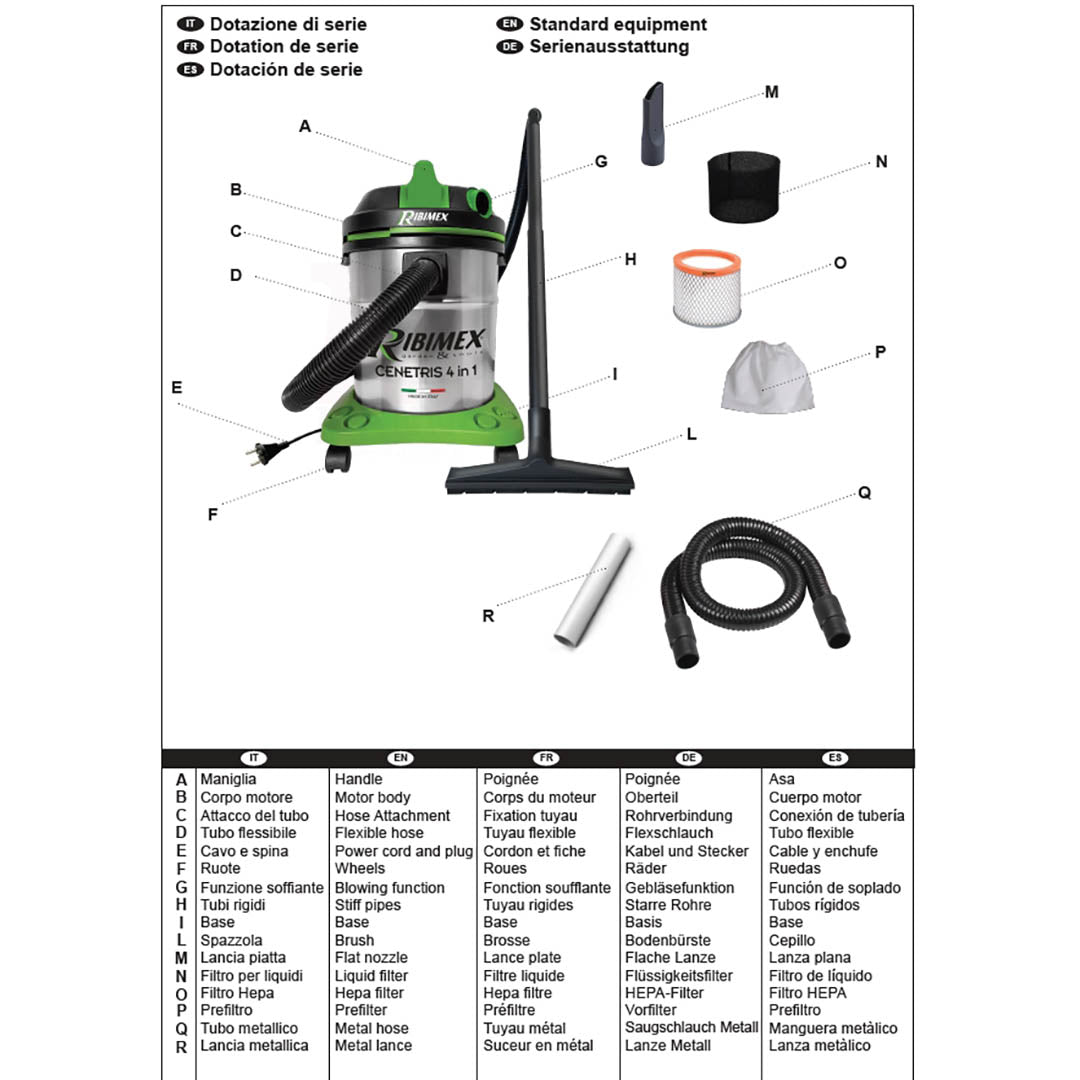 Bidone aspiratore soffiatore aspiracenere 4 in 1 - Ribimex CENETRIS PRCEN010IT