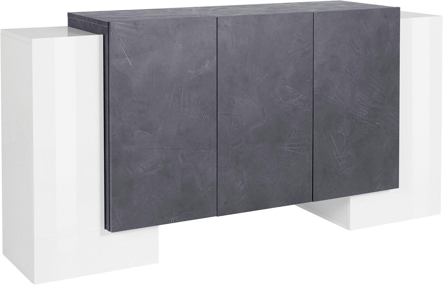 Credenza 2 + 3 Ante 170x45x85 cm Pillon Bianco Lucido e Ardesia