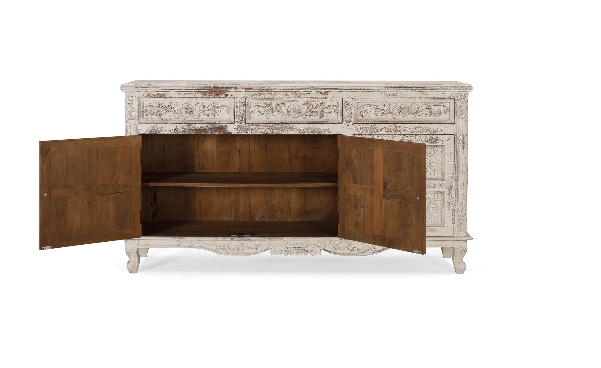 Credenza in legno di mango bianco finitura craquelée