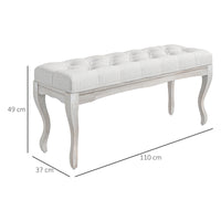 Panca Fondoletto Stile Vintage 110x37x49 cm in Tessuto Effetto Lino Bianco Crema