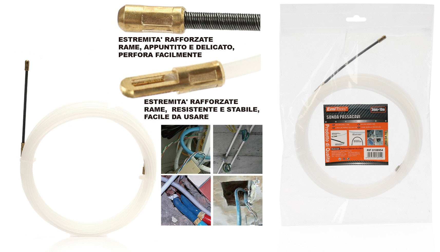 15 Metri Sonda Passacavi Diametro 3mm