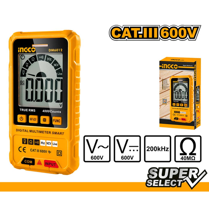 Multimetro digitale Tester con cavi e puntali inclusi Cat. III 600V Ingco DM6012