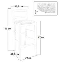 Set 2 Sgabelli bar in legno seduta in paglia noce scuro h 67 cm