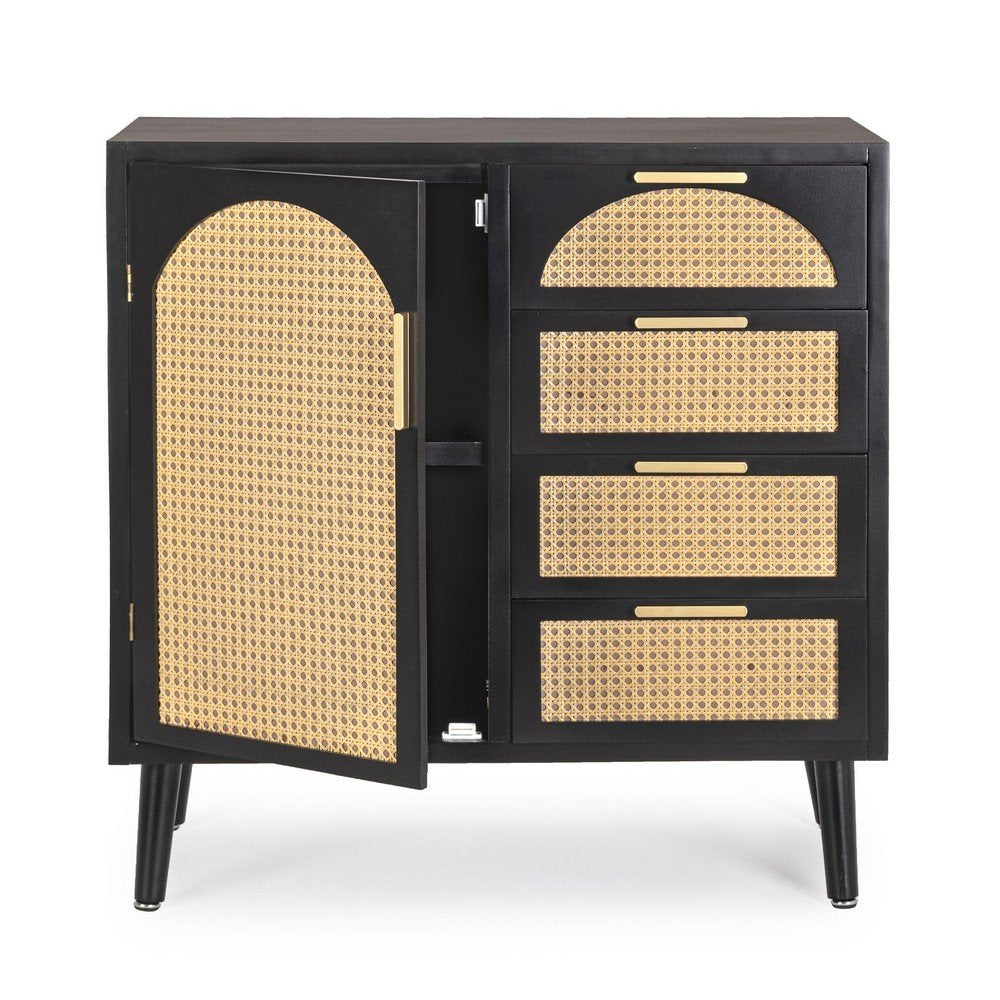 Credenza un'anta 4 cassetti nera ( Pezzi) - JOSIE