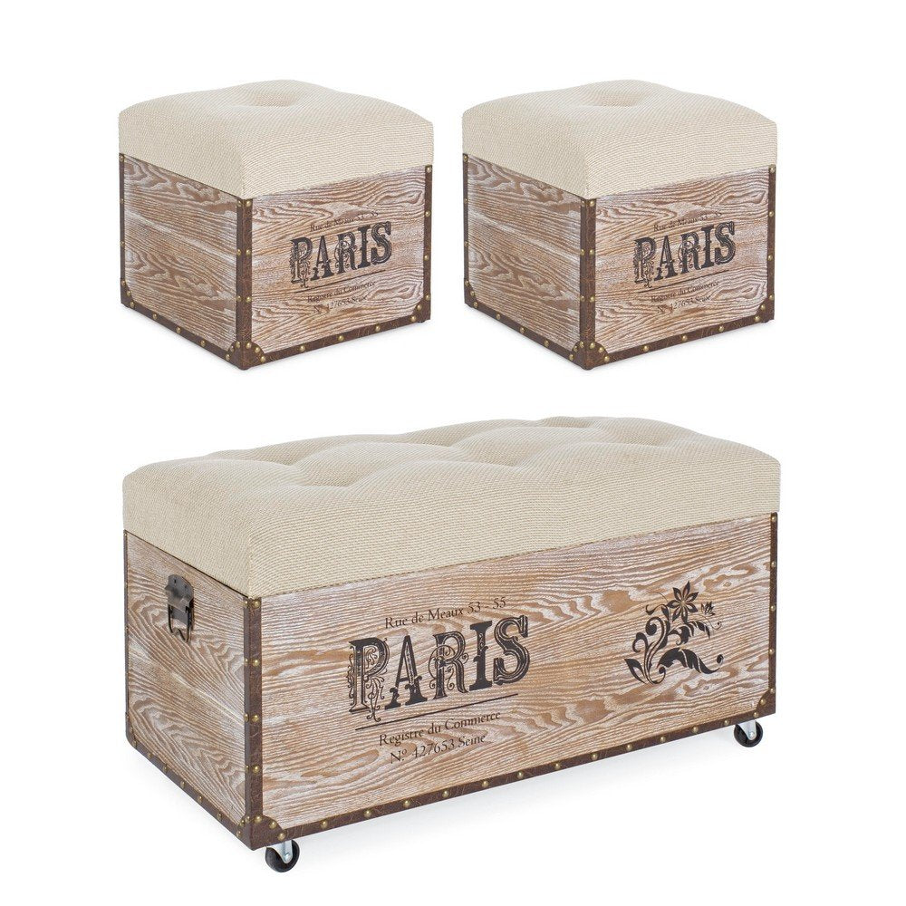 Set 3 Pouf Paris Corda - BROWN