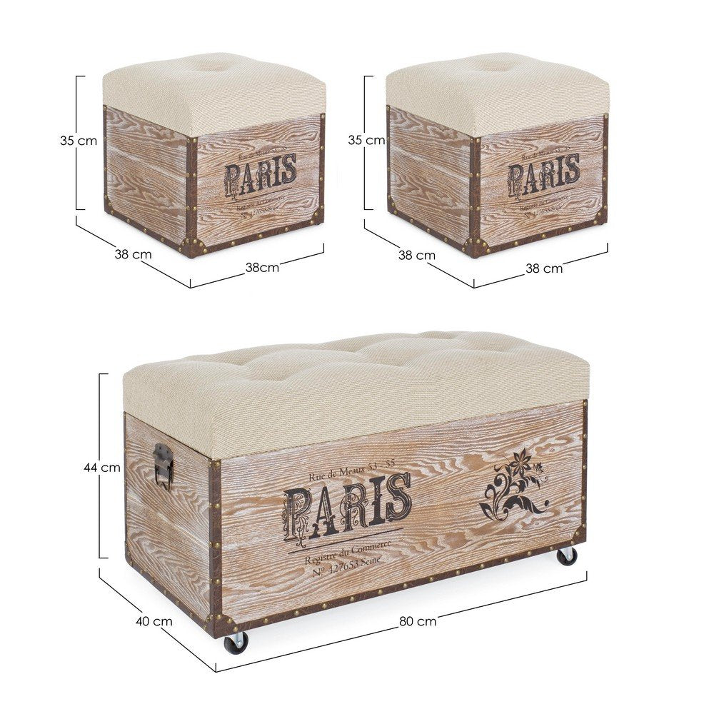 Set 3 Pouf Paris Corda - BROWN