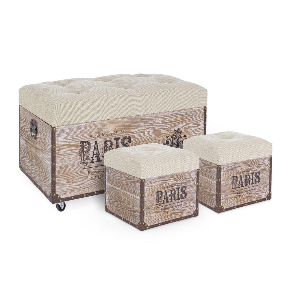 Set 3 Pouf Paris Corda - BROWN