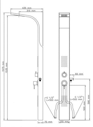 Colonna doccia multifunzione Metaform modello Loira - Acciaio Inox