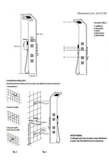 Colonna doccia multifunzione modello Lipari - Nera - Colonna doccia multifunzione modello Lipari - Nera