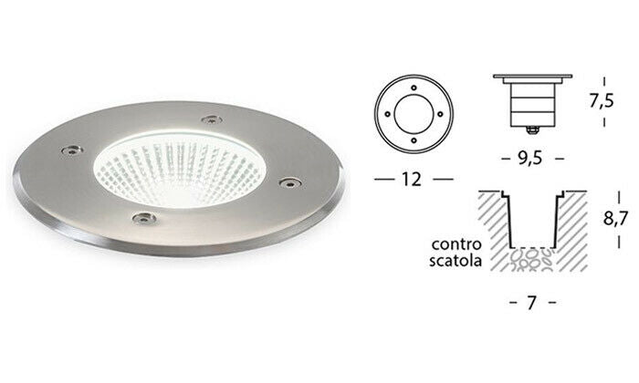 Faretti Led Esterno Calpestabile Incasso Pavimento Giardino Segnapasso Acciaio Diametro e Wattaggio: Ø 12 - 5 W