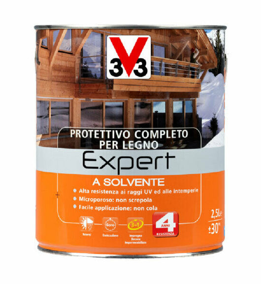 V33 Protettivo Completo Expert Vernice Solvente per Legno Finestre Infissi Travi Colore: Castagno chiaro, Formato: 0,75 Lt