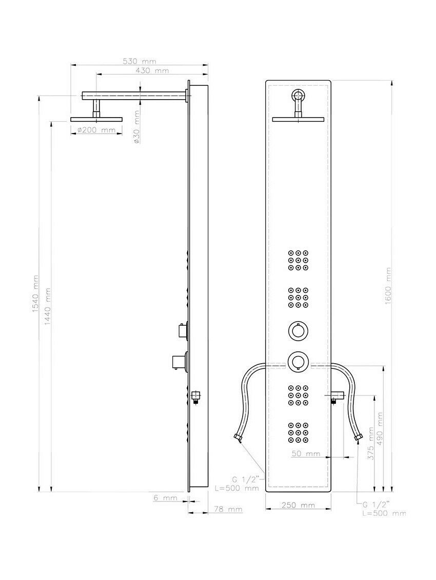 Colonna Doccia Vetro PVC Pannello Soffione Miscelatore Bagno Metaform Crystal