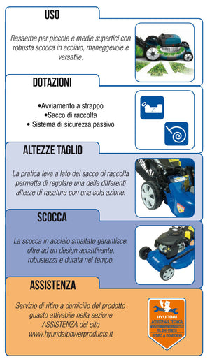 Rasaerba a spinta hyundai lv43t3 Motore a Scoppio Tagliaerba con sacco raccolta