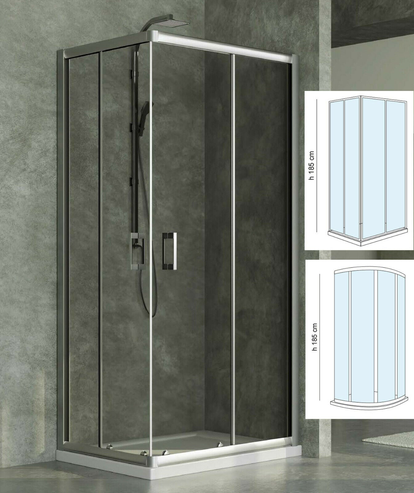 Feridras Box Doccia 80x80 90x70 2 Ante Semicircolare Scorrevole Cristallo Bagno Dimensioni: 90 x 70 x 185 cm