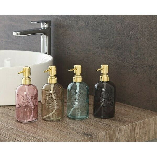 Dispenser Sapone Liquido da Bagno 400 ml in Vetro Oro Lavandino Bali Feridras Colore: Antracite