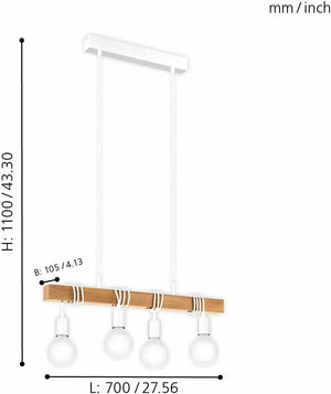 Lampadario Lampada a Sospensione Legno Bianco Interno Vintage Townshend Eglo