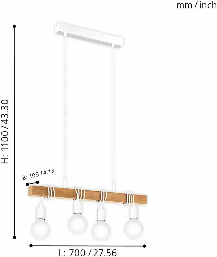 Lampadario Lampada a Sospensione Legno Bianco Interno Vintage Townshend Eglo