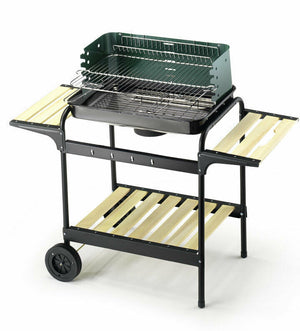 Barbecue Carbonella Portatile Carrello Ruote Ripiani Legno Carbone Ompagrill