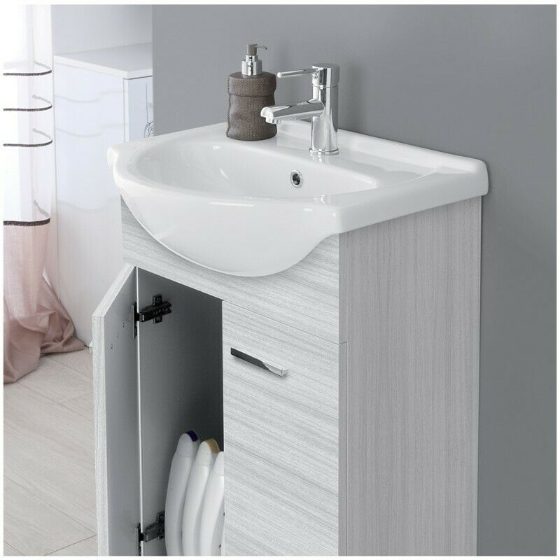 Mobile bagno a terra 2 Ante Grigio Lavabo Specchio Composizione 56x45 cm 799083