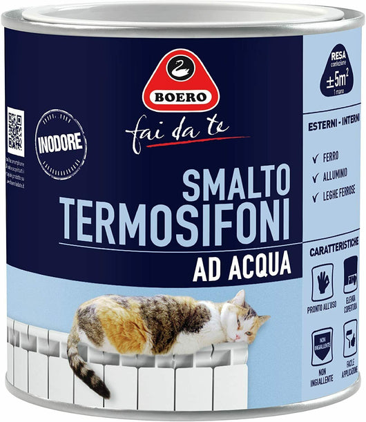 Smalto per Termosifoni Radiatori Calorifero Pittura ad Acqua Inodore 756 Boero Formato: 0,5 L, Color: Grigio