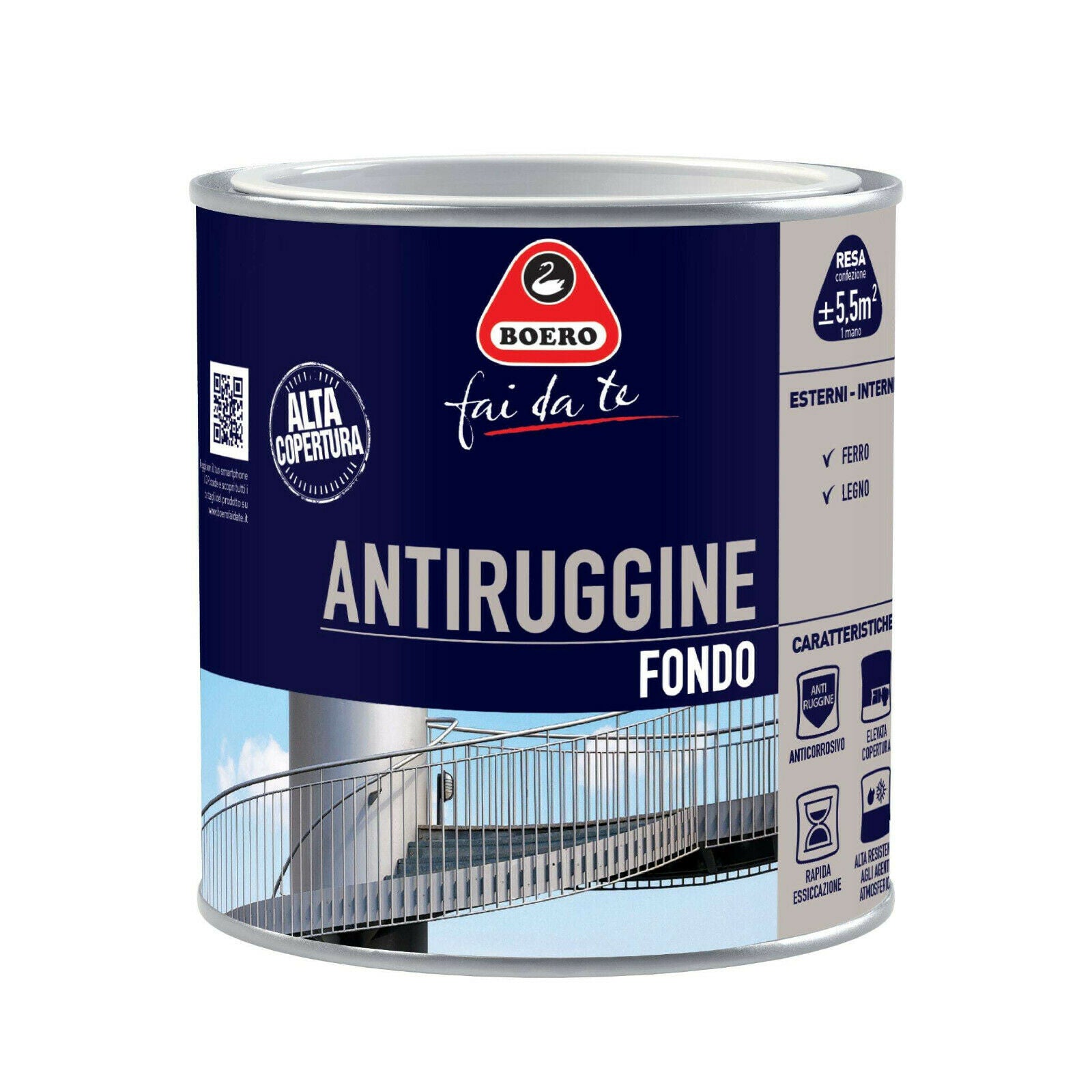 Pittura Antiruggine Anticorrosiva Fondo Corrosione Ferro Legno Grigio 780 Boero Formato: 0,5 L