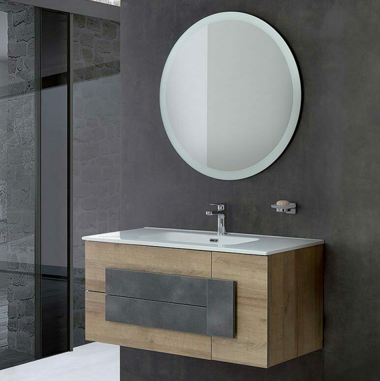 Mobile Bagno Sospeso 100 cm Legno Rovere Lavabo Specchio 2 Cassetti 1 Anta Urban Misura: Vesione L 100 cm