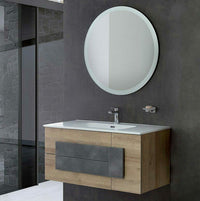 Mobile Bagno Sospeso 100 cm Legno Rovere Lavabo Specchio 2 Cassetti 1 Anta Urban Misura: Versione L 80 cm