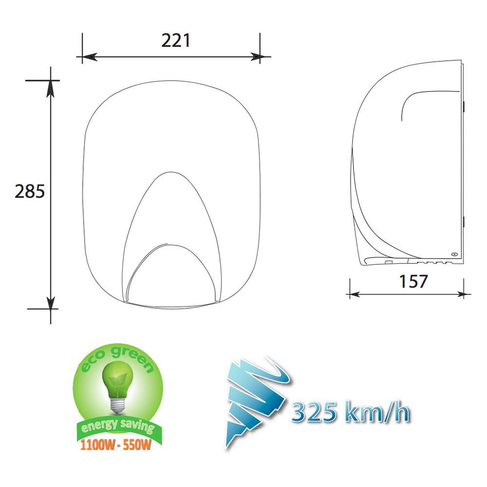 Asciugamani Elettrico con Fotocellula 1100W Vama Ecostream ABS Bianco