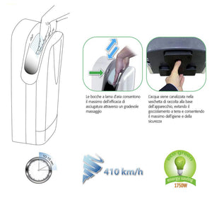 Asciugamani Elettrico con Fotocellula 1750W Vama Ecostream Tornado Protech SF Grigio