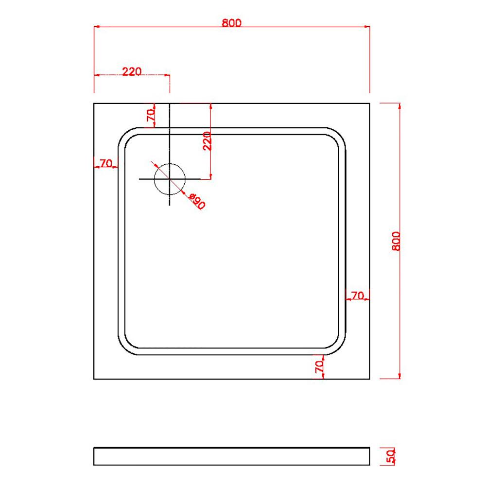 Piatto Doccia Quadrato H5cm in ABS Rinforzato Bianco 80x80 cm