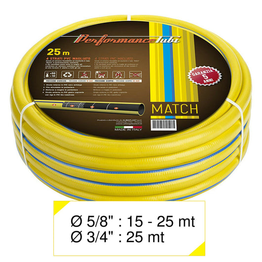 Tubo da Giardino Irrigazione Acqua Gomma Pompa Match 4 Strati Pvc Antialga Diametro e Lunghezza: Ø 5/8" mt. 25