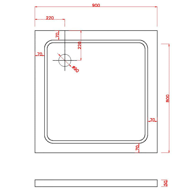 Piatto Doccia 90x90 cm in ABS Rinforzato Easy Bianco