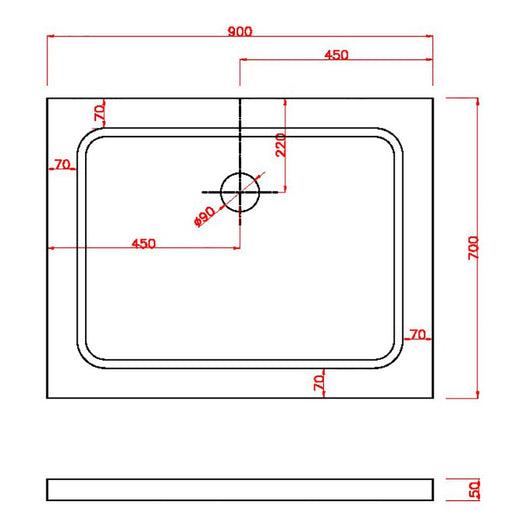 Piatto Doccia Rettangolare H5cm in ABS Rinforzato Bianco 70x90 cm