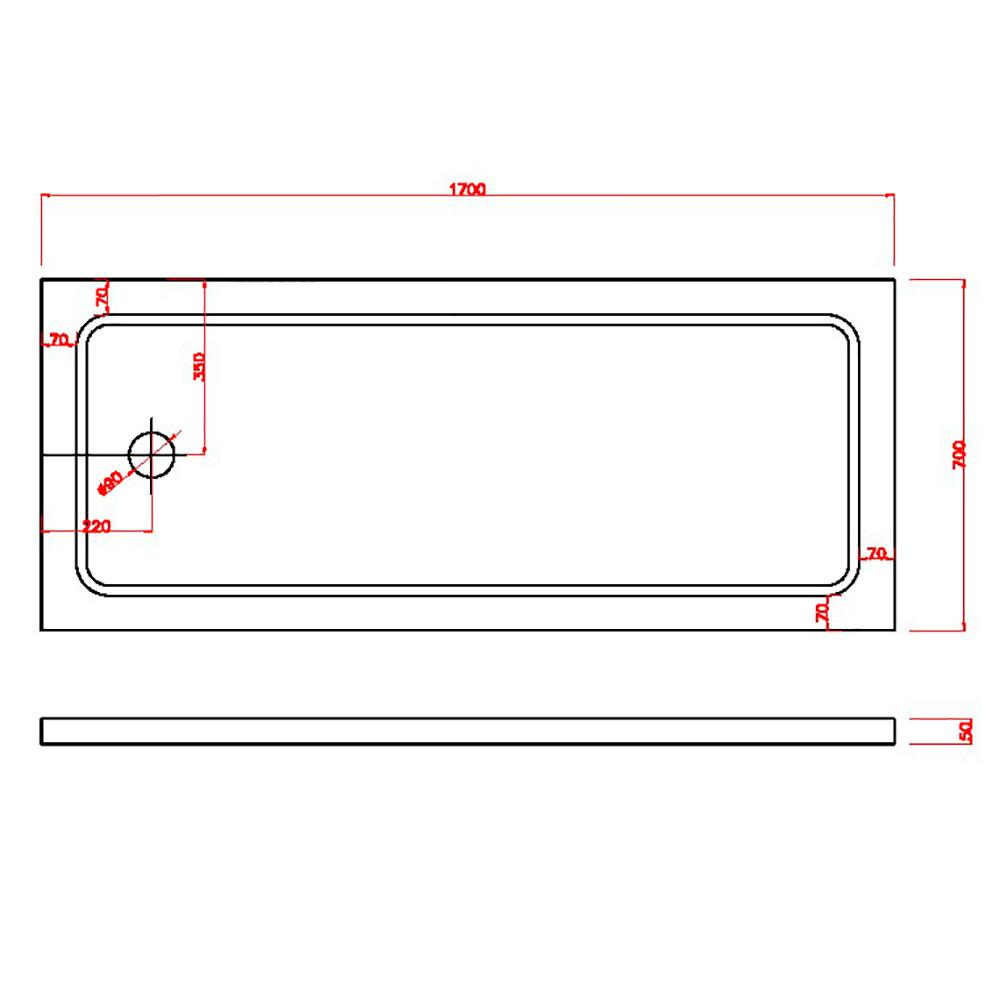 Piatto Doccia 70x170 cm in ABS Rinforzato Easy Bianco