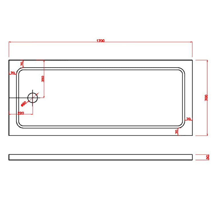 Piatto Doccia 70x170 cm in ABS Rinforzato Easy Bianco