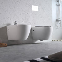 Coppia di Sanitari WC e Bidet Sospesi Filo Muro in Ceramica 36,5x56x37cm Bianco