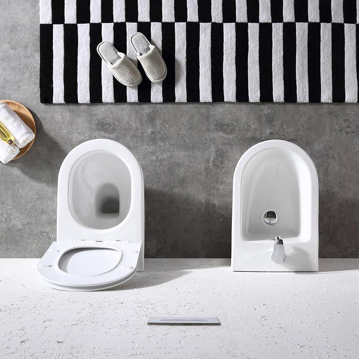 Coppia di Sanitari WC e Bidet Sospesi Filo Muro in Ceramica 36,5x56x37cm Bianco