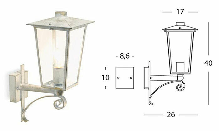 Lanterna Esterno Bianco Oro Antico Applique Lampada da Parete Giardino Anticata Versione: Verso in Alto